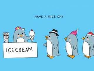 动画片逗人喜爱的企鹅和冰淇凌传染媒介。