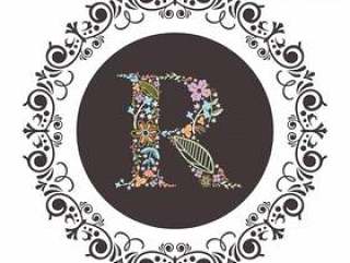 字母R首字母与花卉矢量