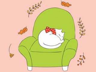 卡通可爱的秋天猫睡觉矢量。
