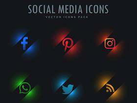六个社交媒体图标在霓虹灯风格