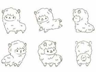 Set of Hand-drawn Outline alpacas.