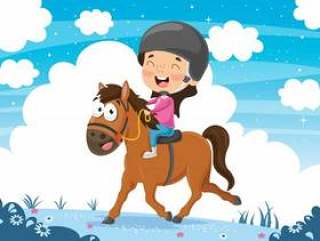 儿童骑乘马的传染媒介例证