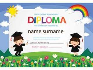 Kids Diploma certificate colorful background design template