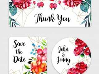 水彩花卉婚礼标签集合