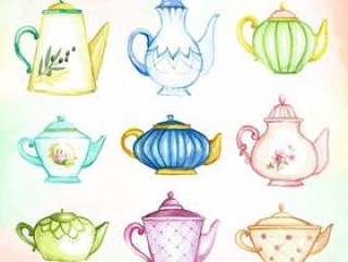 Teapots Watercolor Collection