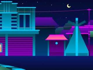 Vaporwave Kancilan村庄矢量