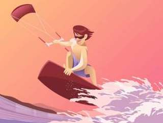 风筝冲浪乐趣上海滩矢量