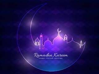 发光的斋月背景与月亮和清真寺