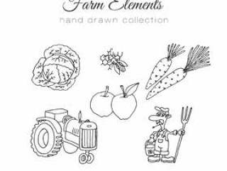 农业的插图。矢量农场元素。手绘农场集。