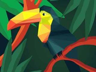 折纸动物巨嘴鸟热带风格的插图矢量