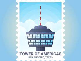 圣安东尼奥德克萨斯州美国邮票插画