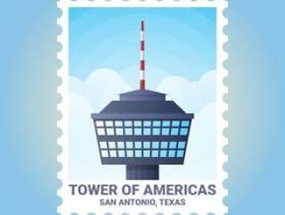 圣安东尼奥德克萨斯州美国邮票插画