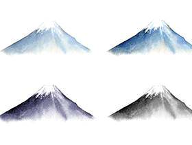 富士山 - 水彩画和水墨画风格