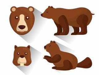 北美灰熊和海狸动物野生生物传染媒介例证