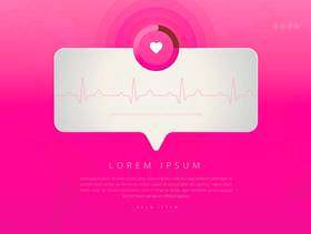心脏节奏监视器，医疗心脏插图。留言提醒。