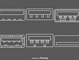 USB端口线图标的矢量集合