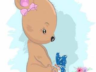 Cute baby bear girl and butterfly cartoon drawn