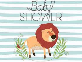 婴儿淋浴卡与可爱的狮子