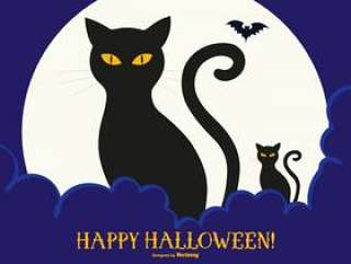 可爱的黑猫快乐的万圣节插图