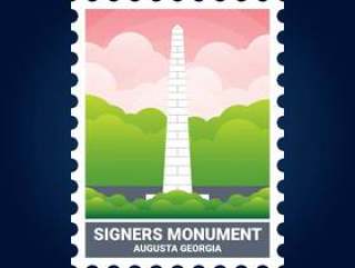 签署者纪念碑插图奥古斯塔格鲁吉亚美国邮票