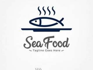 Fish on a plate Logo design vector template.