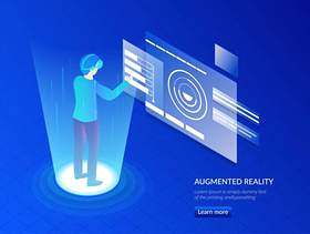 戴VR眼镜的人互动与虚拟世界等距插画矢量素材下载