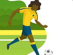 现代简约巴西世界杯足球球员2018运球与渐变背景矢量图