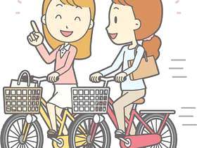 自転车女性-自転车并走-全身