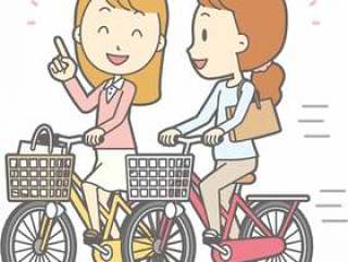 自転车女性-自転车并走-全身