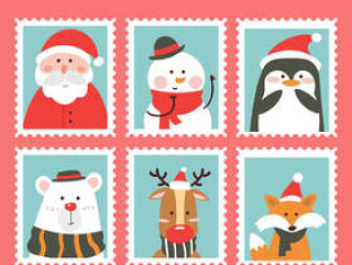 可爱圣诞角色邮票