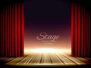 剧院舞台与红色的窗帘和木地板