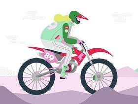 骑摩托车越野赛矢量平面插画