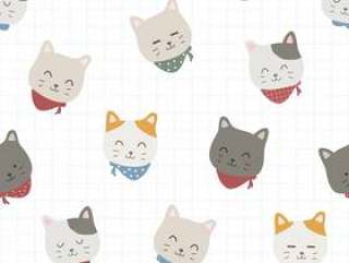可爱可爱有趣的小宝贝猫动物卡通无缝模式上网格壁纸背景