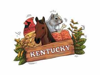 与马，鸟，松鼠，黄金和叶子传染媒介的肯塔基木标志