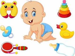 Cute baby with baby toys collection set