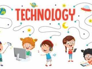 Vector Illustration Of Kids Technology