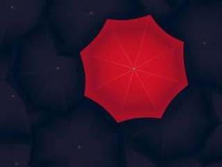 站立在黑色外面的红色伞的概念