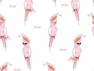 手绘粉红鹦鹉