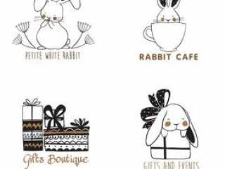 套手拉的商标模板用逗人喜爱的兔子