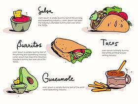 墨西哥食物菜单手绘矢量图