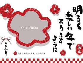 简单的红色和白色格子梅花图片新年卡