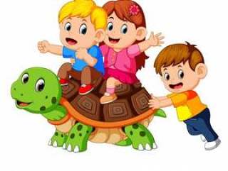 孩子骑着巨龟