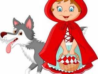 Cartoon fairy princess with robe and cute wolf