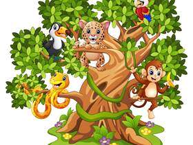 导航野生动物动画片的例证在树的
