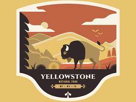 美国北美野牛在国家公园黄石徽章插图。