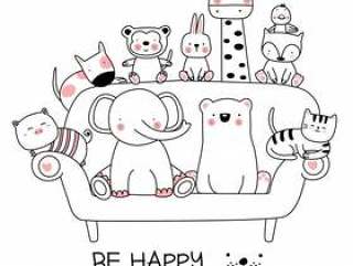 Cartoon animal hand drawn style