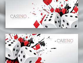骰子和抽象墨水飞溅的赌场横幅设置