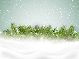 圣诞节背景与枞树和雪