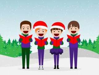 女孩和男孩Carolers