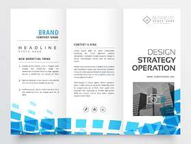 抽象的三栏式业务宣传册设计与蓝色马赛克效果